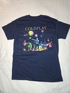 Coldplay Rainbow Band Graphic Tee - Navy